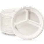 Disposable Compostable Eco-glass  Compartment plates 9″ pack of 25.